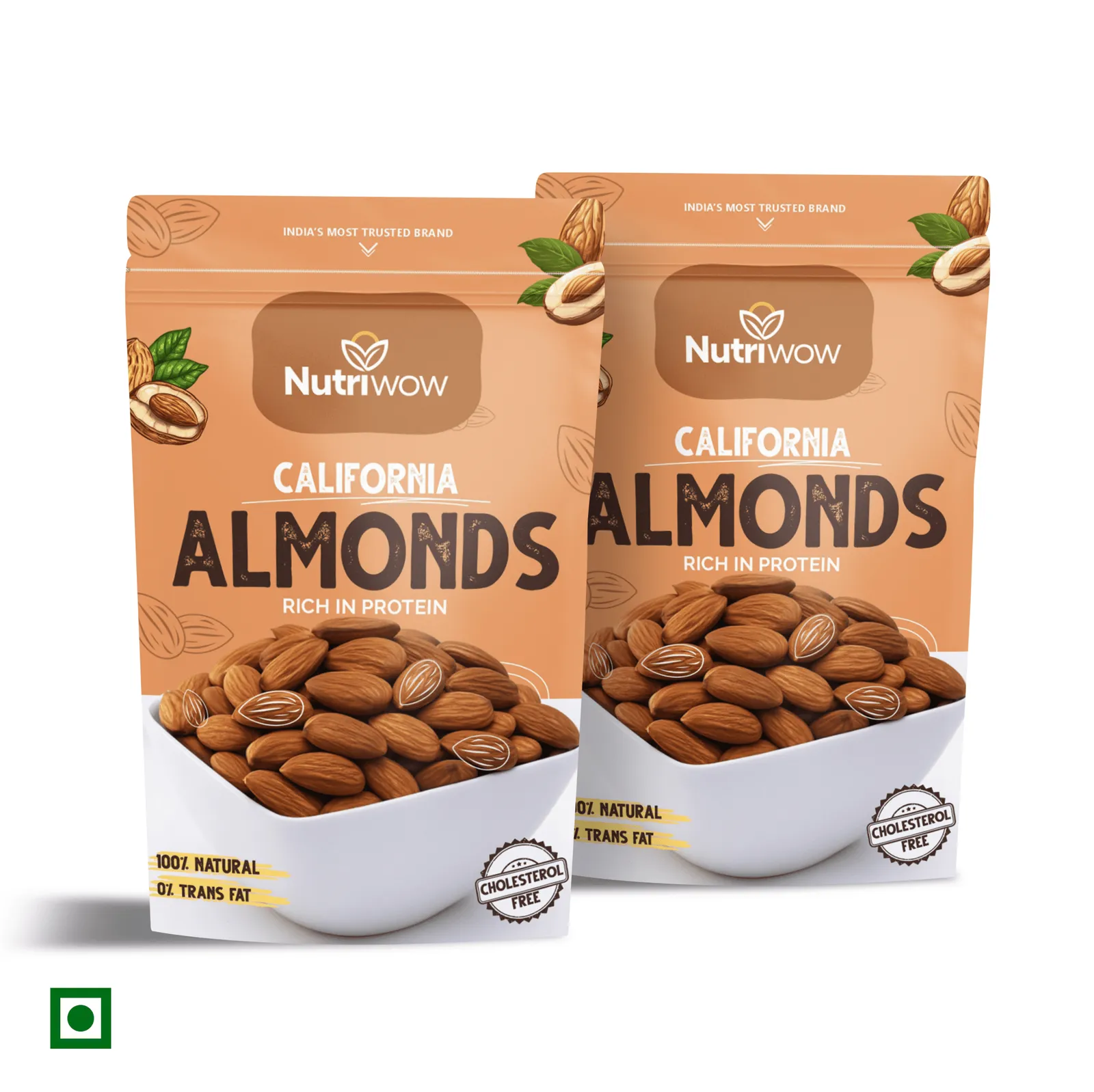 Nutriwow Premium Whole Almonds | Badam | 400g (200g Pack of 2)