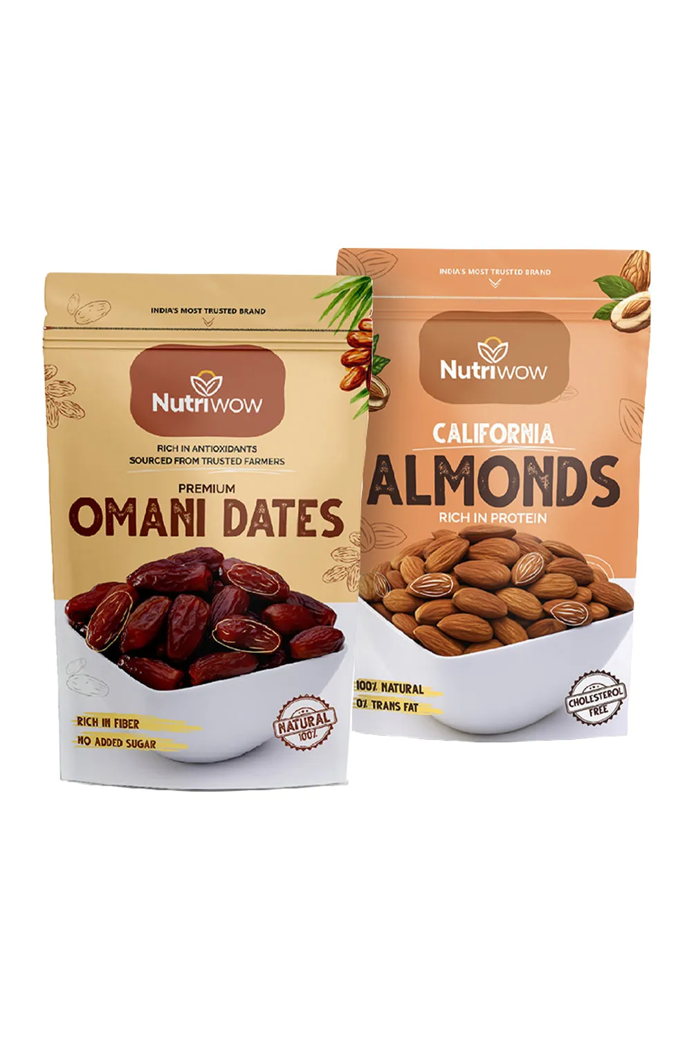 Nutriwow Premium Omani Dates 400g & Whole California Almonds 200g | Khajur and Badam