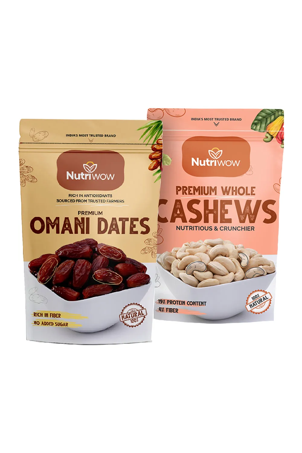 Nutriwow Premium Omani Dates 400g & Whole Cashews 200g | Khajur and Kaju |