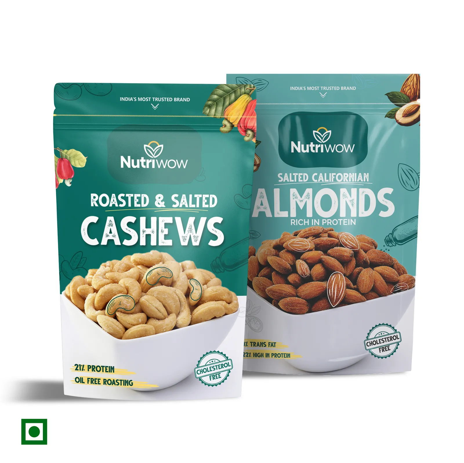 Nutriwow Premium Roasted & Salted Cashew & Almonds| Kaju and Badam | 400g (200g each)