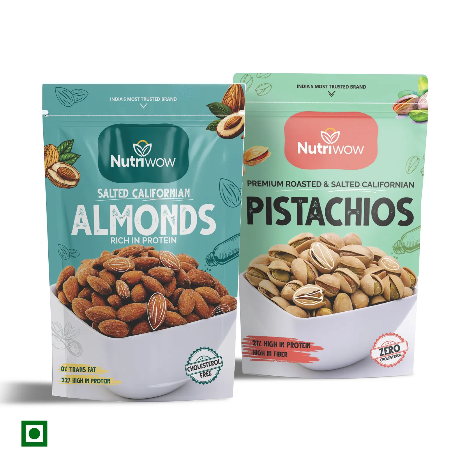 Nutriwow Premium Classic Roasted & Salted Almonds And Pistachios | Badam & Pista | 400g (200g Each)