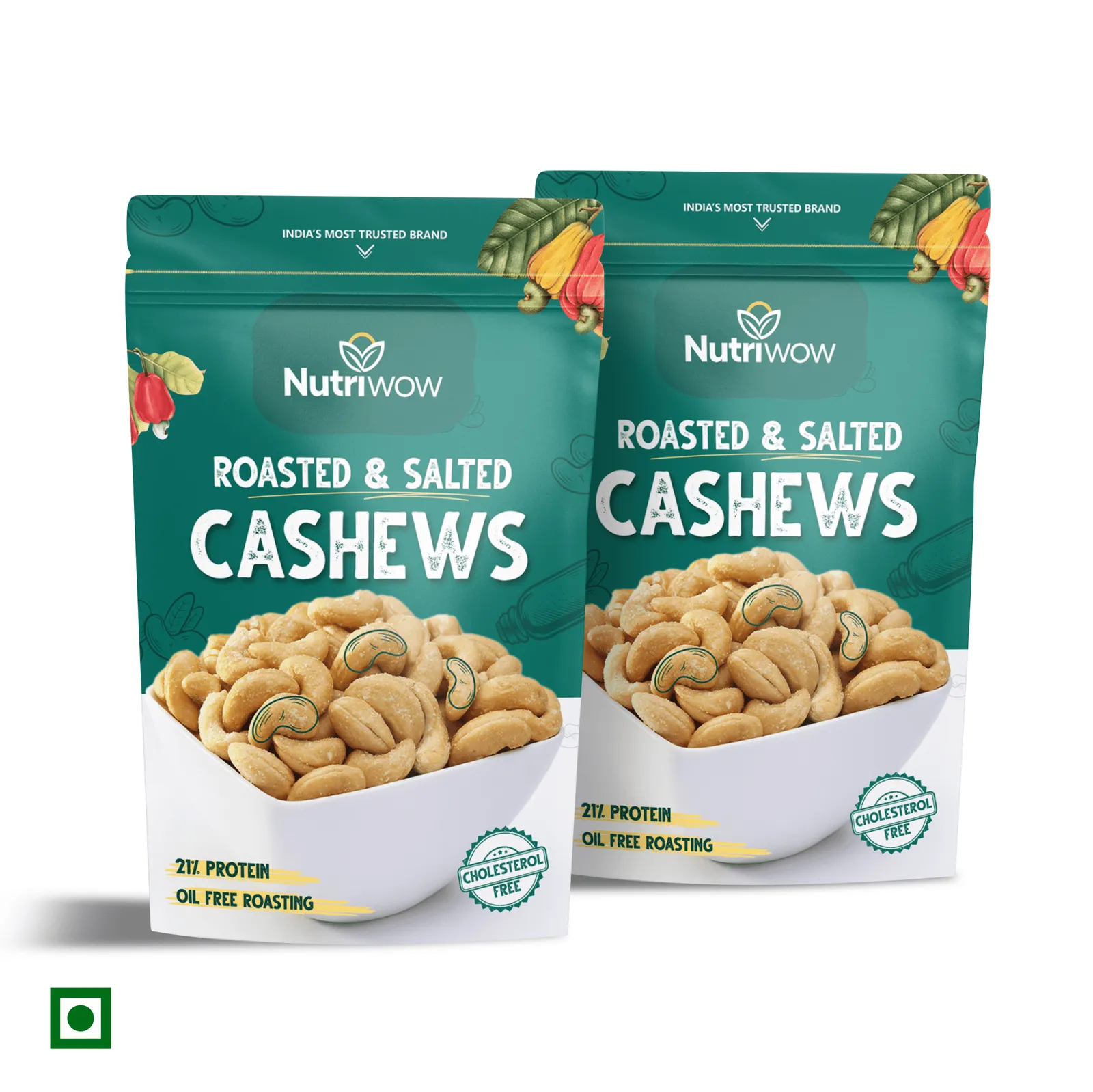 Nutriwow Premium Classic Roasted & Salted Cashew | Kaju | 400g (200g Pack of 2)