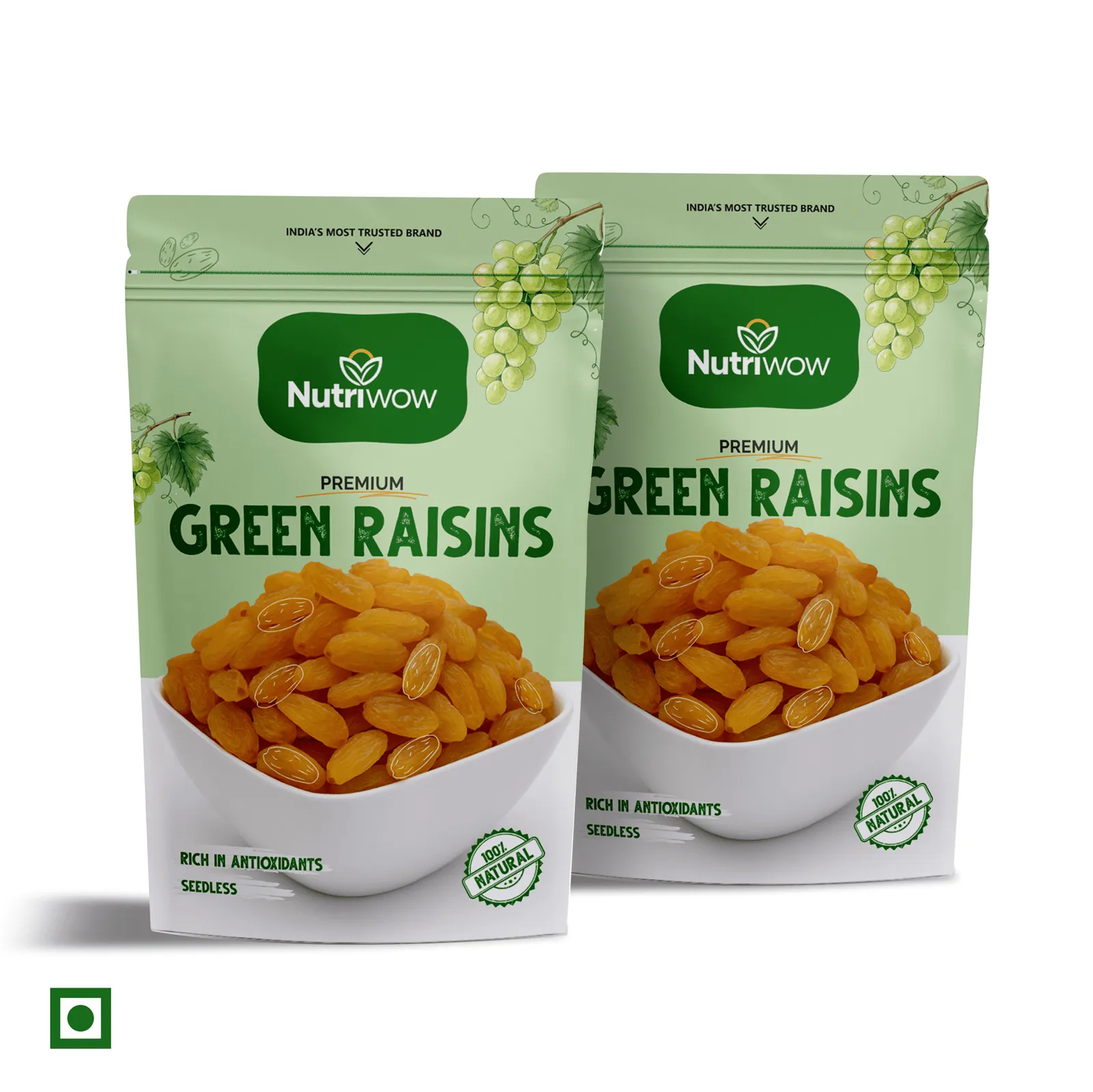 Nutriwow Premium Green Raisins | Kishmish | 1Kg (500g Pack of 2)